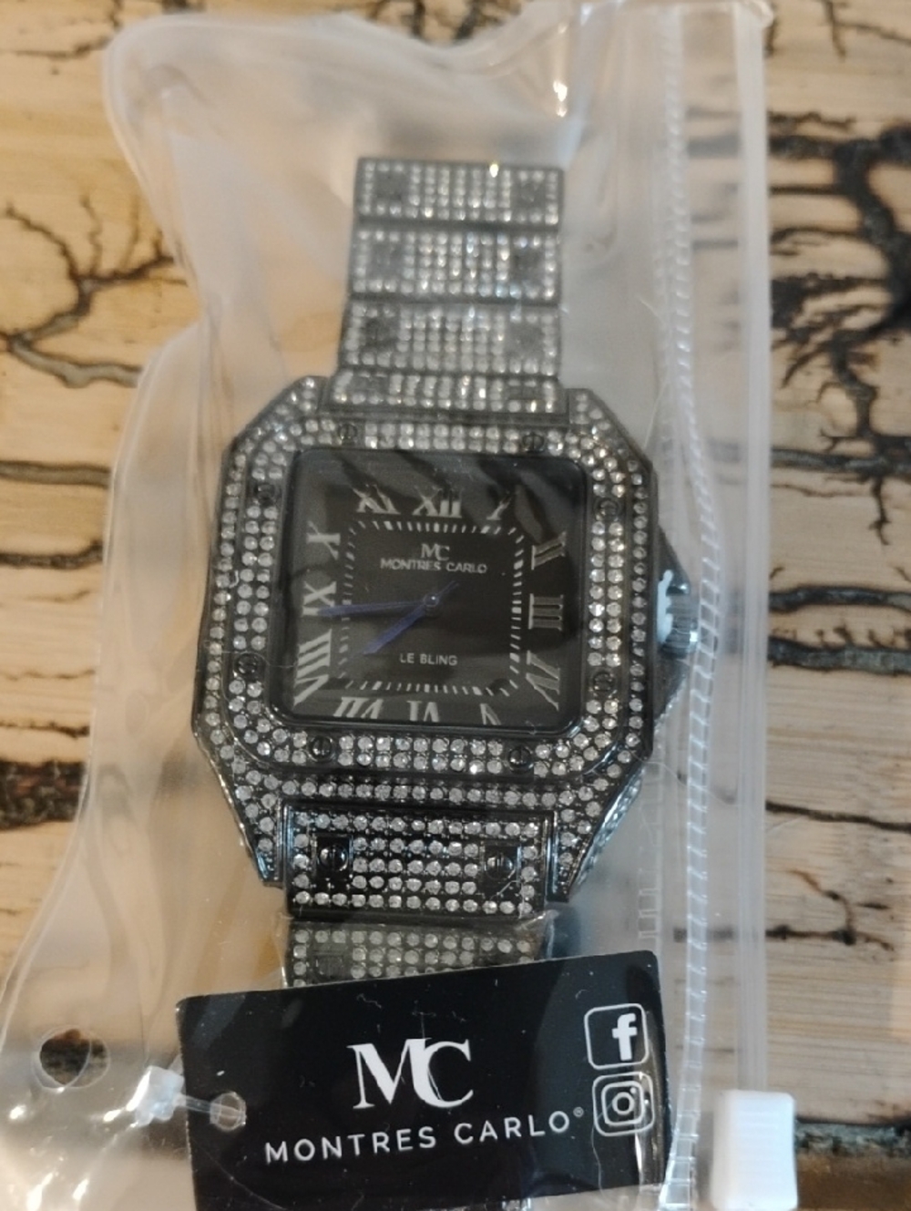 Black & Silver Crystal-Embellished Watch - Le Bling Montres Carlo Unisex